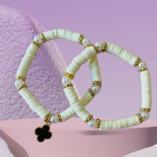 Mint green with pearls black clover combo x2 bracelets