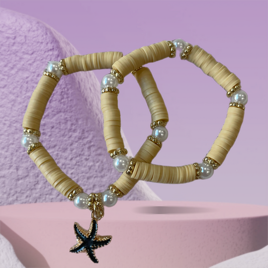Light nude with pearls black starfish combo 2x bracelets