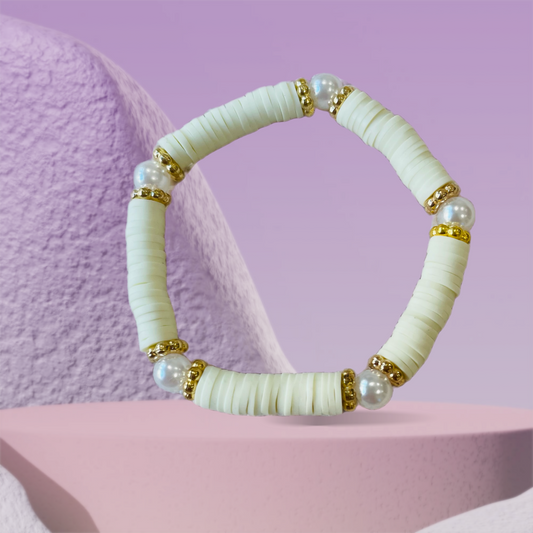Mint green clay bracelet with a pearls