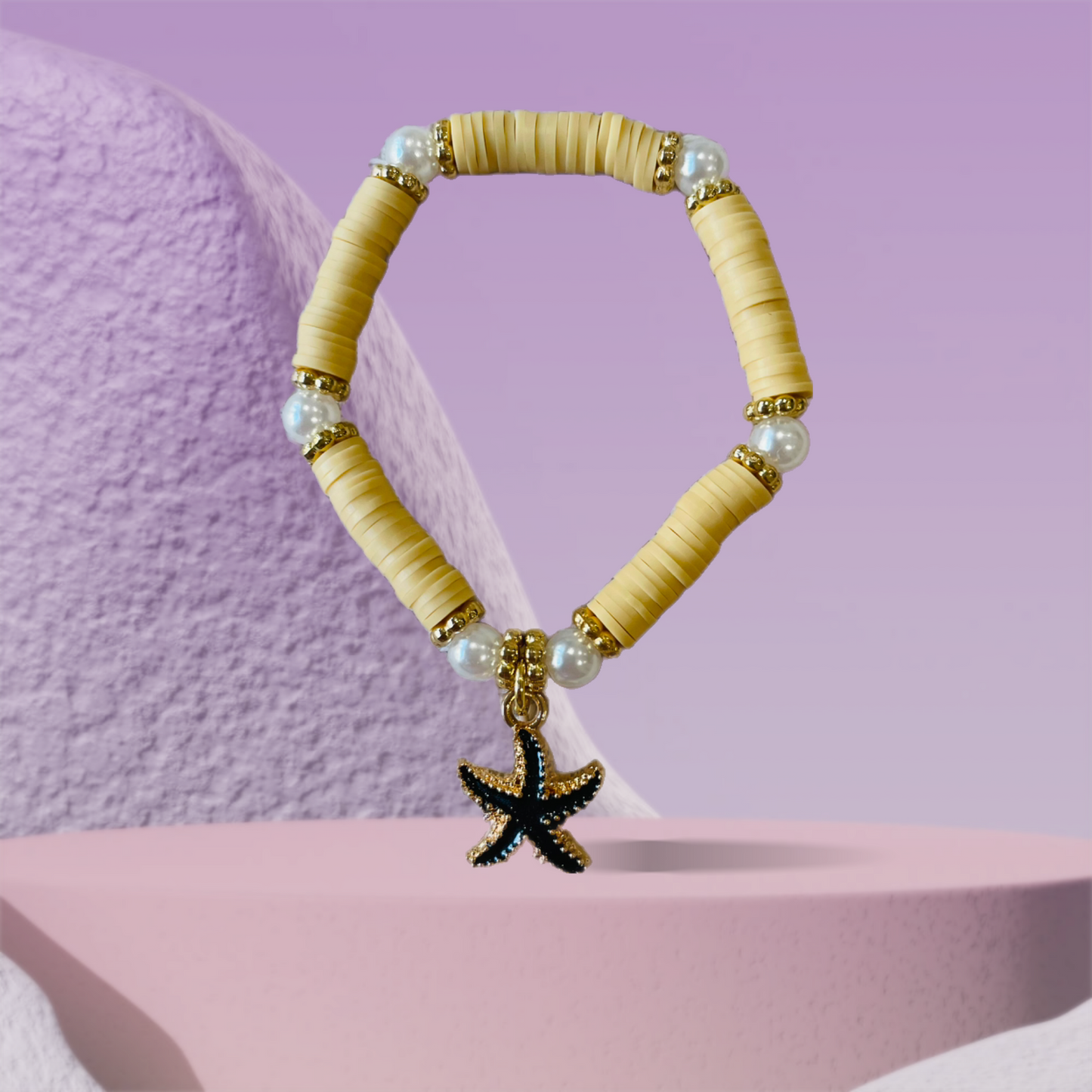 Light beige clay bracelet with pearls