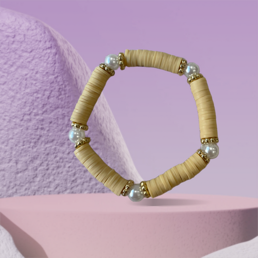 Light beige clay bracelet with pearls
